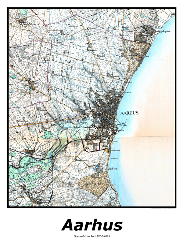 Plakat med kort over Aarhus | Kortplakater over Aarhus. Citymaps.dk
