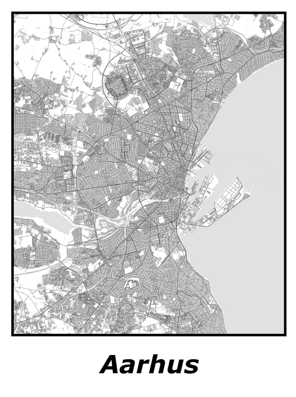 Kortplakater over Aarhus | Bykort plakat med kort over Aarhus | Citymaps.dk