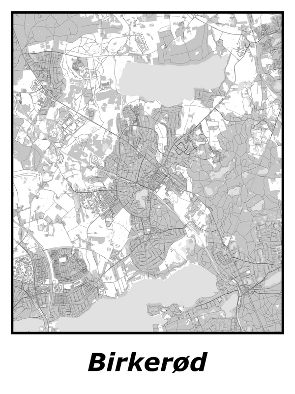 Kortplakater over Birkerød | Plakat med kort over Birkerød. Citymaps.dk