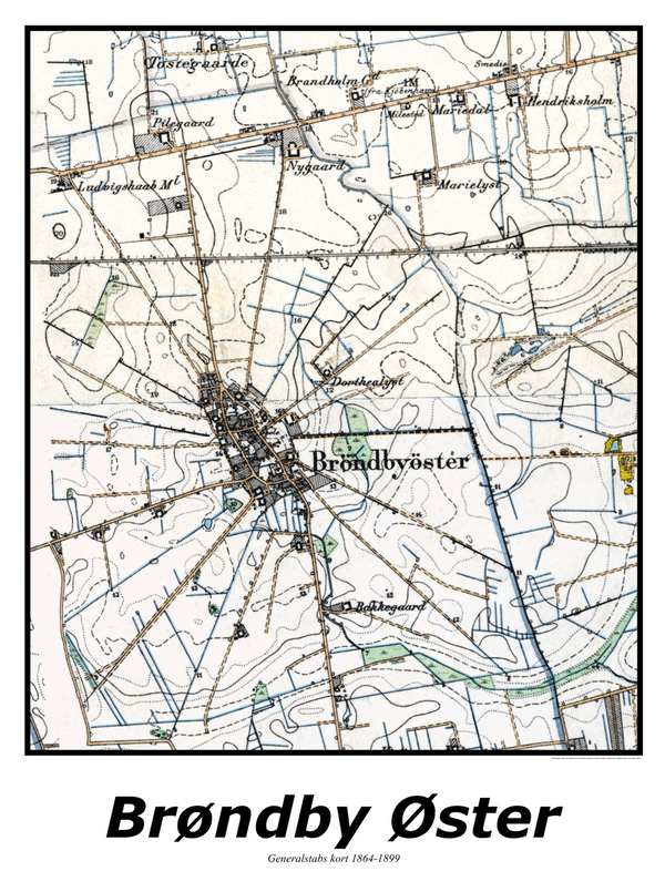 Plakat med kort over Brøndby Øster | Kortplakater over Brøndby Øster. Citymaps.dk