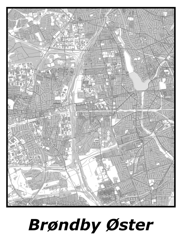 Kortplakater over Brøndby Øster | Plakat med kort over Brøndby Øster. Citymaps.dk