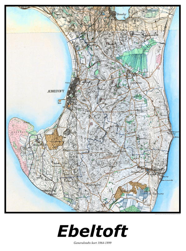 Plakat med kort over Ebeltoft | Kortplakater over Ebeltoft. Citymaps.dk