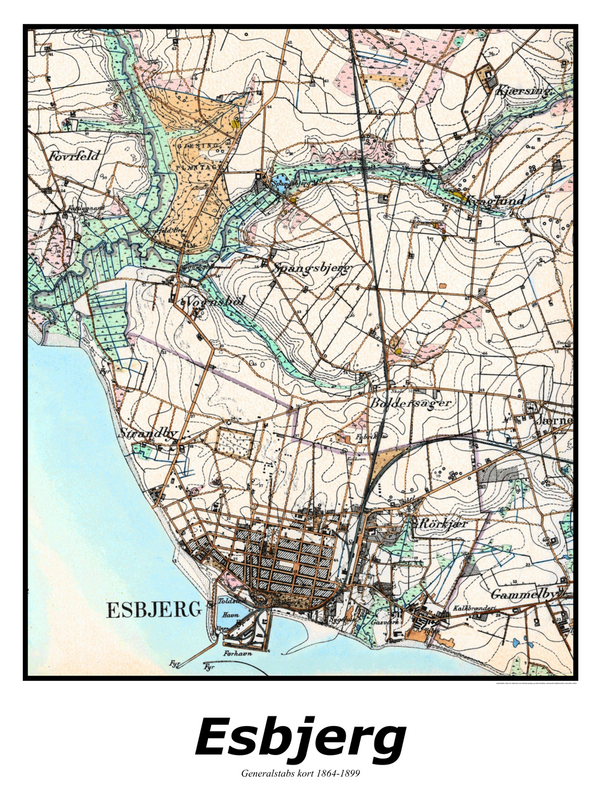 Plakat med kort over Esbjerg | Kortplakater over Esbjerg. Citymaps.dk