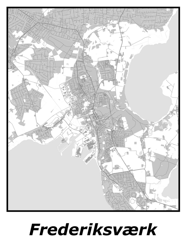 Kortplakater over Frederiksværk | Plakat med kort over Frederiksværk. Citymaps.dk