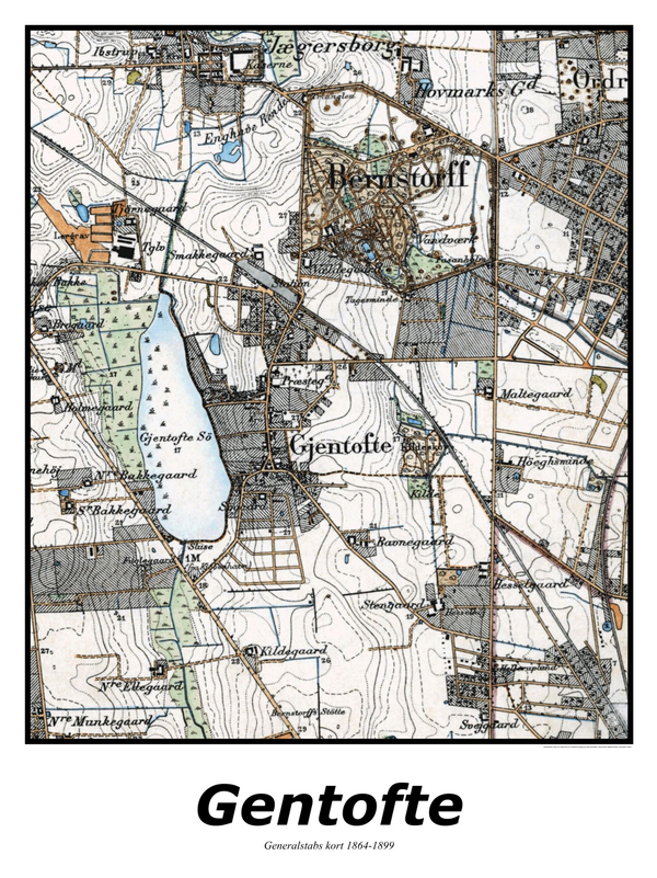 Plakat med kort over Gentofte | Kortplakater over Gentofte. Citymaps.dk