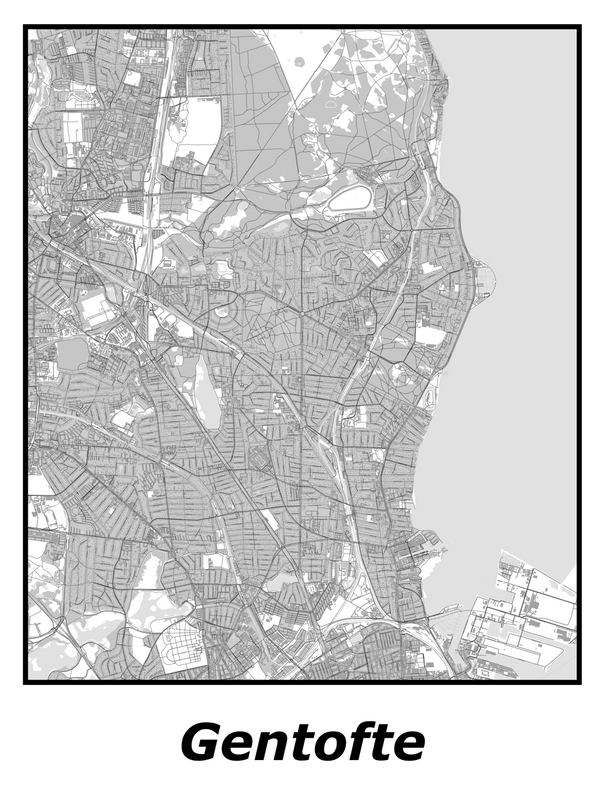 Kortplakater over Gentofte | Plakat med kort over Gentofte. Citymaps.dk