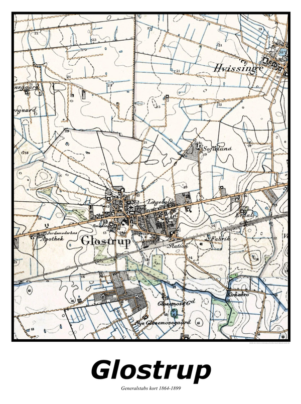 Plakat med kort over Glostrup | Kortplakater over Glostrup. Citymaps.dk