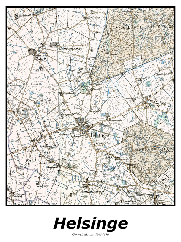 Plakat med kort over Helsinge | Kortplakater over Helsinge. Citymaps.dk