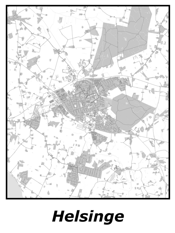 Kortplakater over Helsinge | Plakat med kort over Helsinge. Citymaps.dk