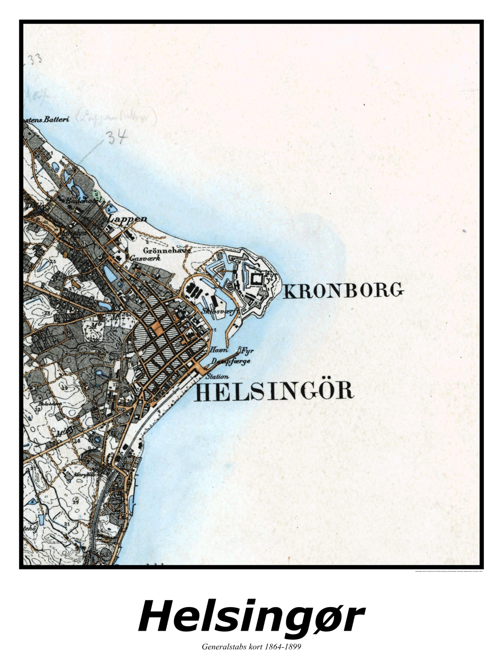 Plakat med kort over Helsingør | Kortplakater over Helsingør. Citymaps.dk