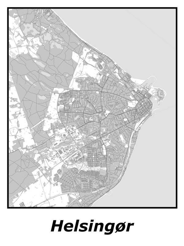 Kortplakater over Helsingør | Plakat med kort over Helsingør. Citymaps.dk
