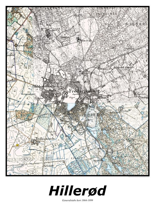 Plakat med kort over Hillerød | Kortplakater over Hillerød. Citymaps.dk