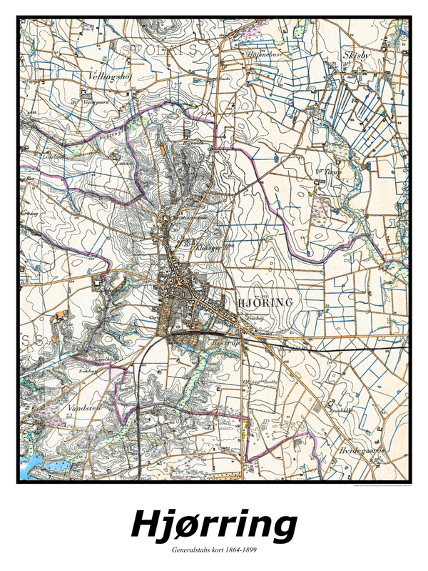 Plakat med kort over Hjørring | Kortplakater over Hjørring. Citymaps.dk