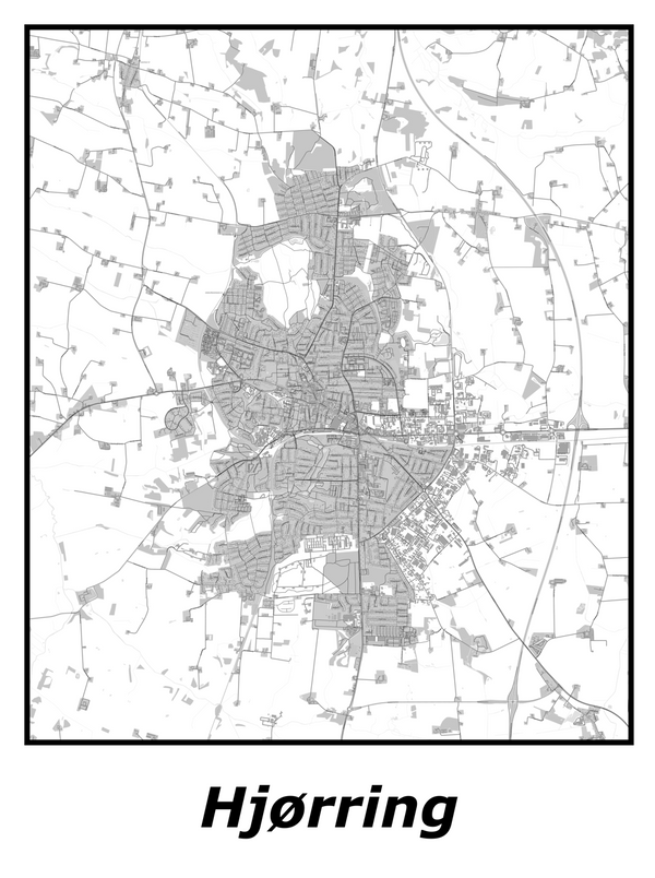Kortplakater over Hjørring | Plakat med kort over Hjørring. Citymaps.dk