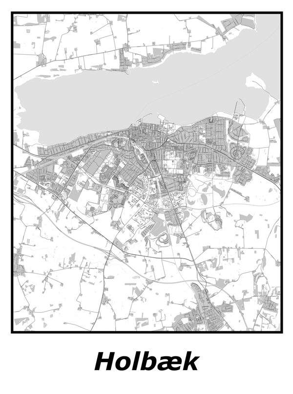 Kortplakater over Holbæk | Plakat med kort over Holbæk. Citymaps.dk