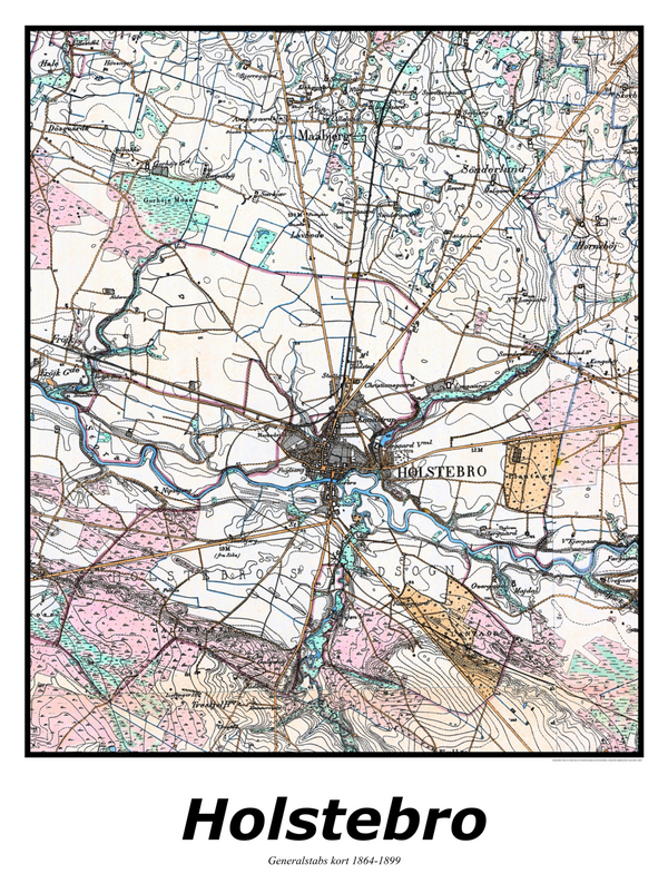 Plakat med kort over Holstebro | Kortplakater over Holstebro. Citymaps.dk