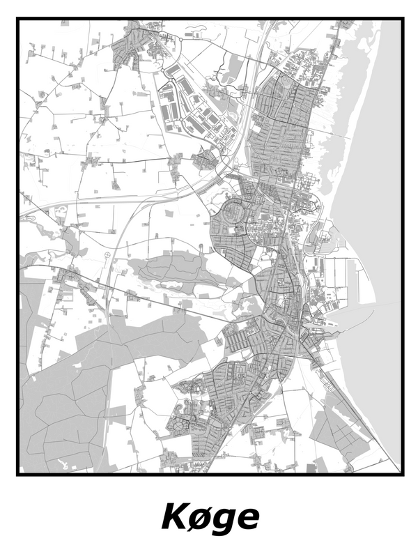 Kortplakater over Køge | Plakat med kort over Køge. Citymaps.dk