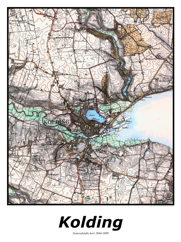 Plakat med kort over Kolding | Kortplakater over Kolding. Citymaps.dk