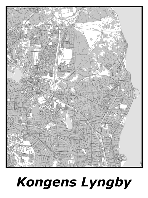 Kortplakater over Kongens Lyngby | Plakat med kort over Kongens Lyngby. Citymaps.dk