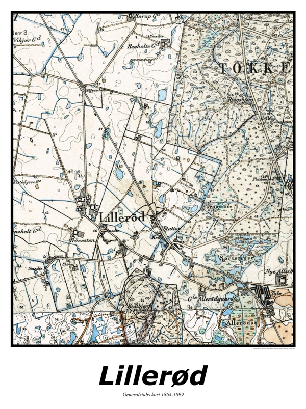Plakat med kort over Lillerød | Kortplakater over Lillerød. Citymaps.dk