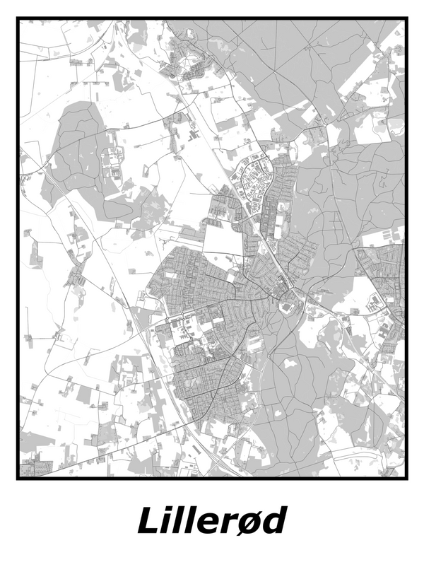 Kortplakater over Lillerød | Plakat med kort over Lillerød. Citymaps.dk