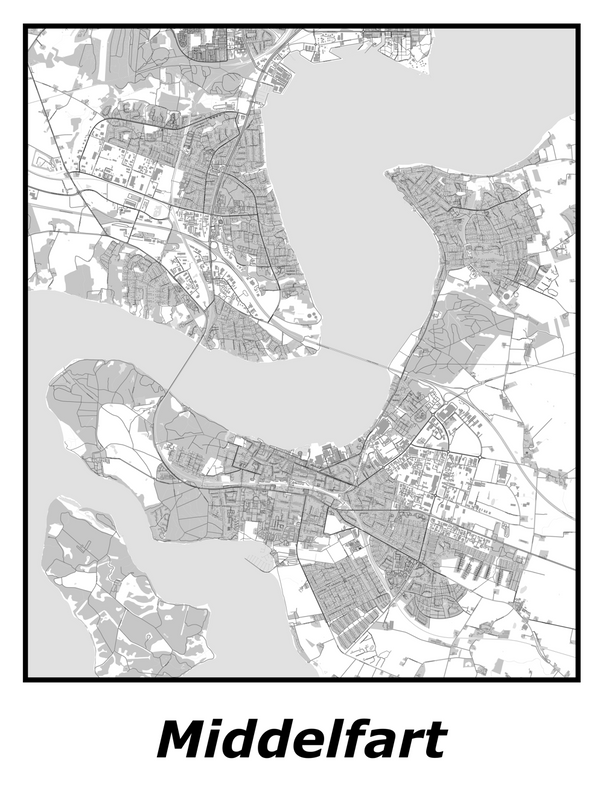 Kortplakater over Middelfart | Plakat med kort over Middelfart. Citymaps.dk