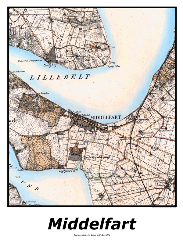 Plakat med kort over Middelfart | Kortplakater over Middelfart. Citymaps.dk