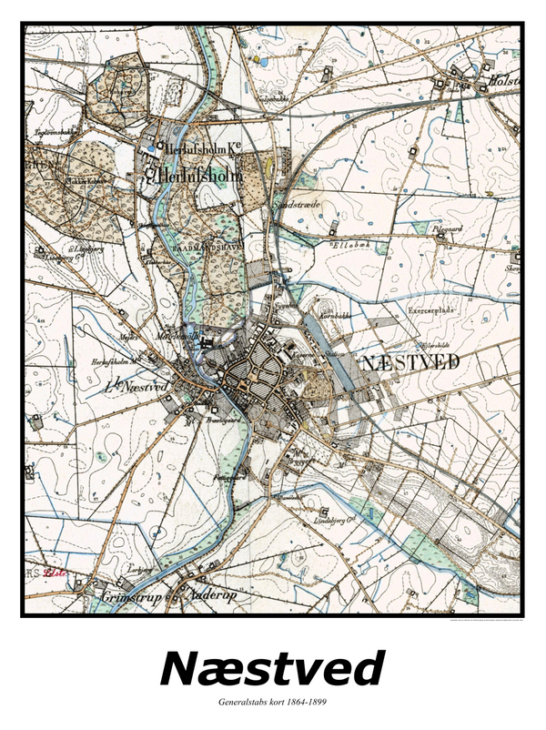 Plakat med kort over Næstved | Kortplakater over Næstved. Citymaps.dk