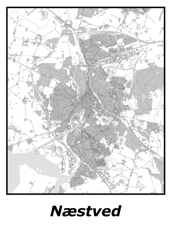Kortplakater over Næstved | Plakat med kort over Næstved. Citymaps.dk