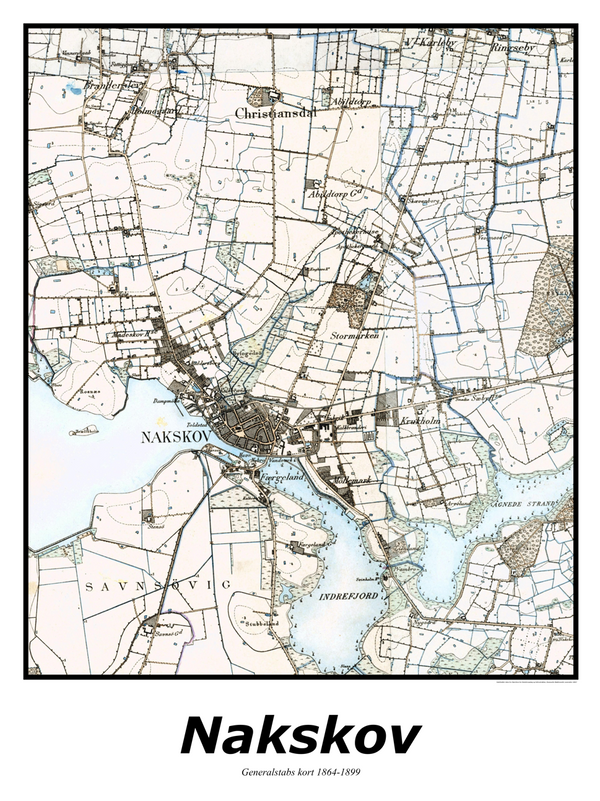 Plakat med kort over Nakskov | Kortplakater over Nakskov. Citymaps.dk