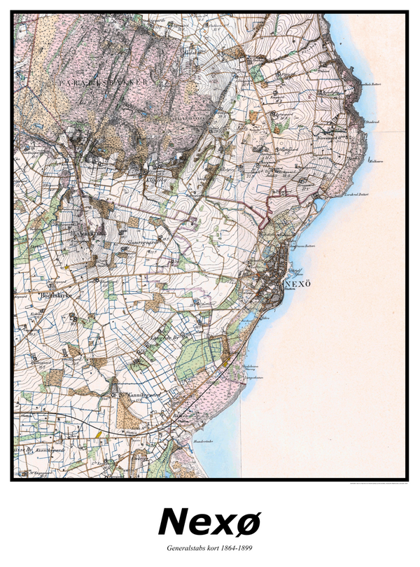 Plakat med kort over Nexø | Kortplakater over Nexø. Citymaps.dk