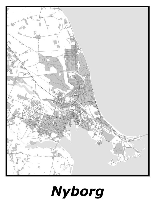 Kortplakater over Nyborg | Plakat med kort over Nyborg. Citymaps.dk