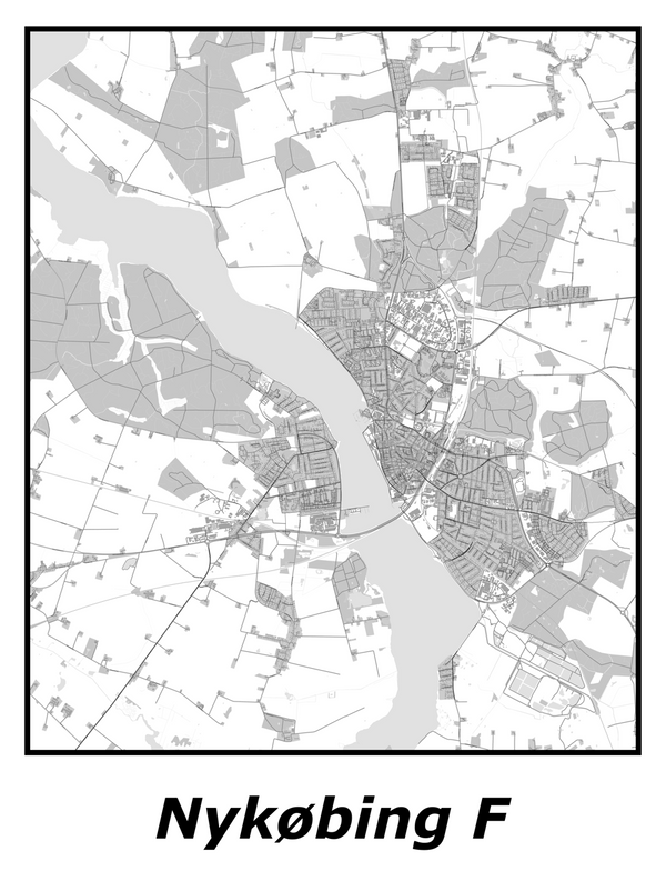 Kortplakater over Nykøbing F | Plakat med kort over Nykøbing F. Citymaps.dk