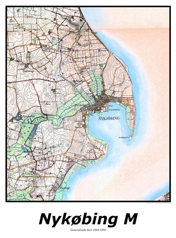 Plakat med kort over Nykøbing M | Kortplakater over Nykøbing M. Citymaps.dk