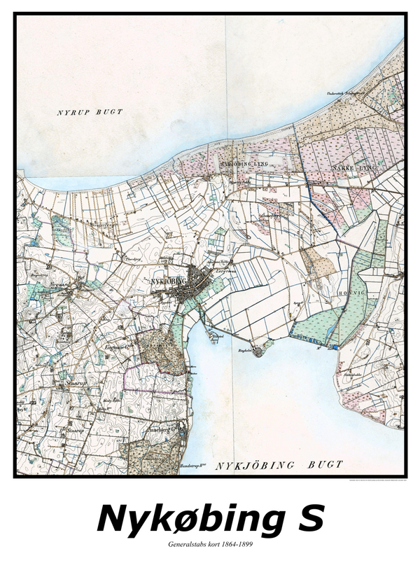 Plakat med kort over Nykøbing S | Kortplakater over Nykøbing S. Citymaps.dk