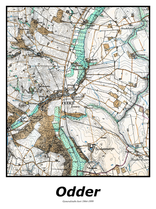 Plakat med kort over Odder | Kortplakater over Odder. Citymaps.dk
