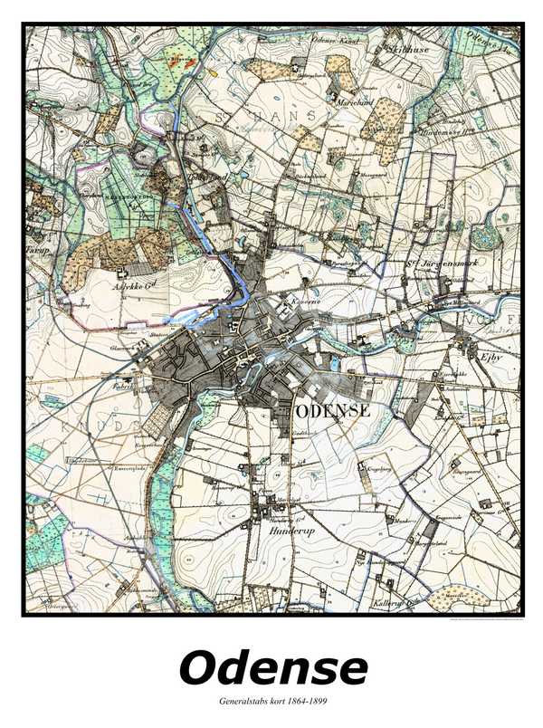 Plakat med kort over Odense | Kortplakater over Odense. Citymaps.dk