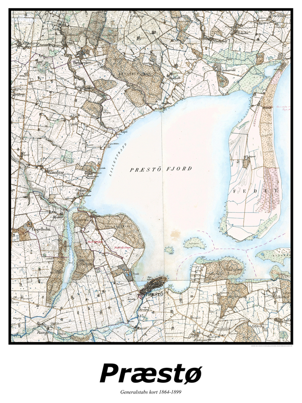 Plakat med kort over Præstø | Kortplakater over Præstø. Citymaps.dk