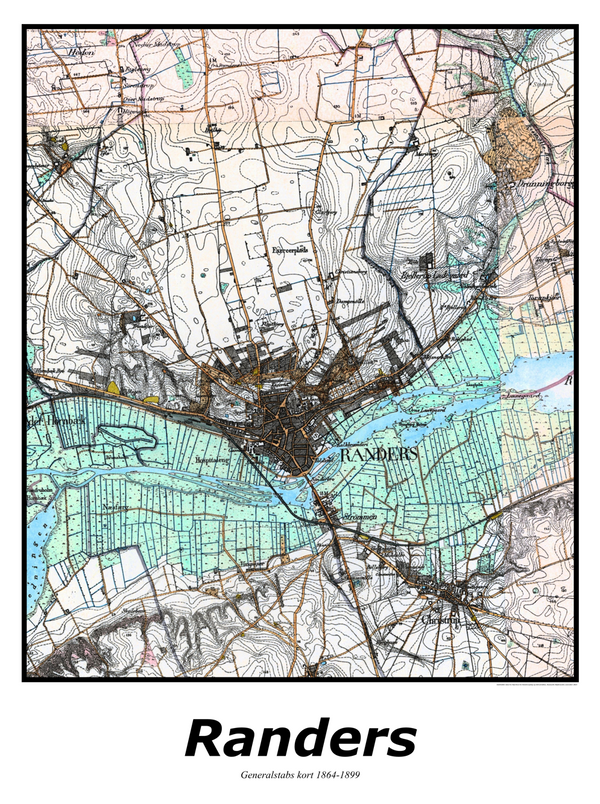 Plakat med kort over Randers | Kortplakater over Randers. Citymaps.dk