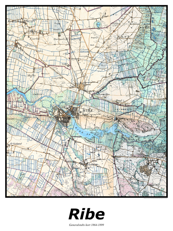Plakat med kort over Ribe | Kortplakater over Ribe. Citymaps.dk