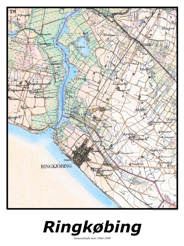 Plakat med kort over Ringkøbing | Kortplakater over Ringkøbing. Citymaps.dk