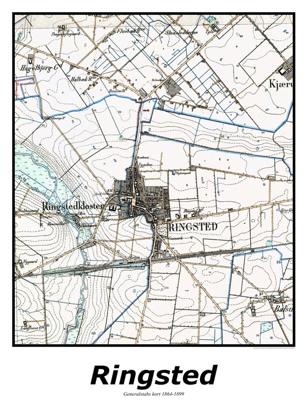 Plakat med kort over Ringsted | Kortplakater over Ringsted. Citymaps.dk