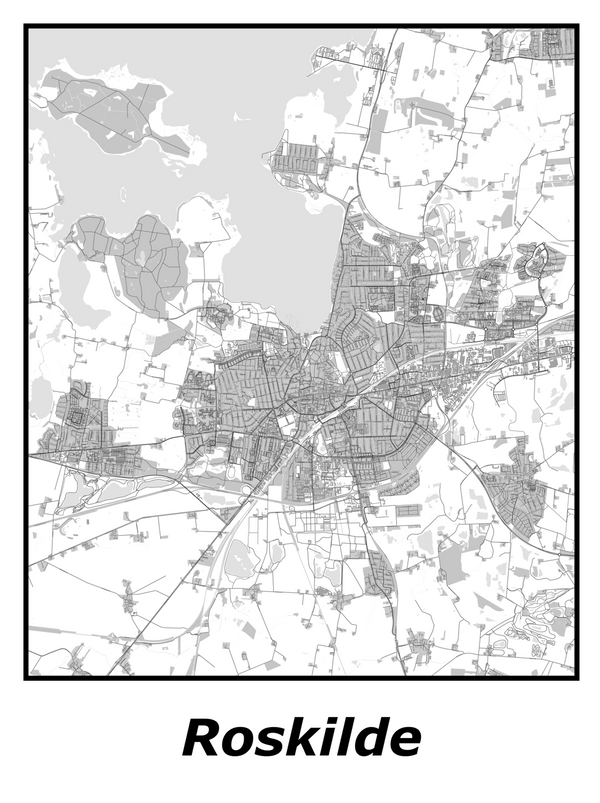 Kortplakater over Roskilde | Plakat med kort over Roskilde. Citymaps.dk