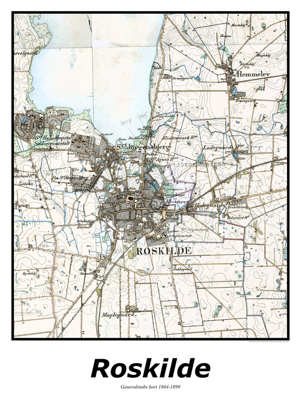 Plakat med kort over Roskilde | Kortplakater over Roskilde | Citymaps.dk