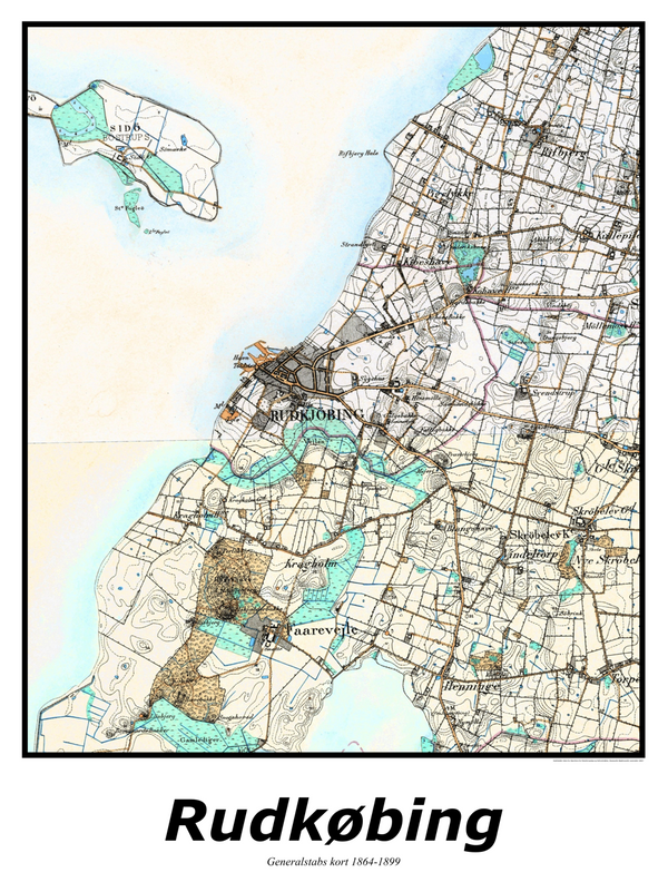 Plakat med kort over Rudkøbing | Kortplakater over Rudkøbing. Citymaps.dk