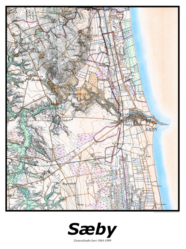 Plakat med kort over Sæby | Kortplakater over Sæby. Citymaps.dk