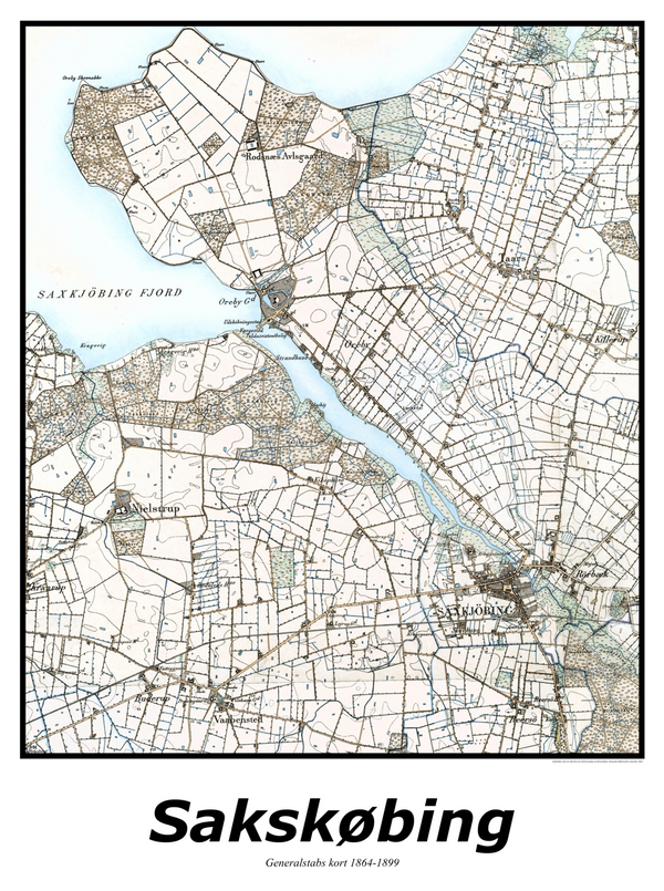 Plakat med kort over Sakskøbing | Kortplakater over Sakskøbing. Citymaps.dk