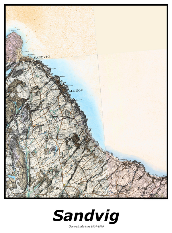 Plakat med kort over Sandvig | Kortplakater over Sandvig. Citymaps.dk