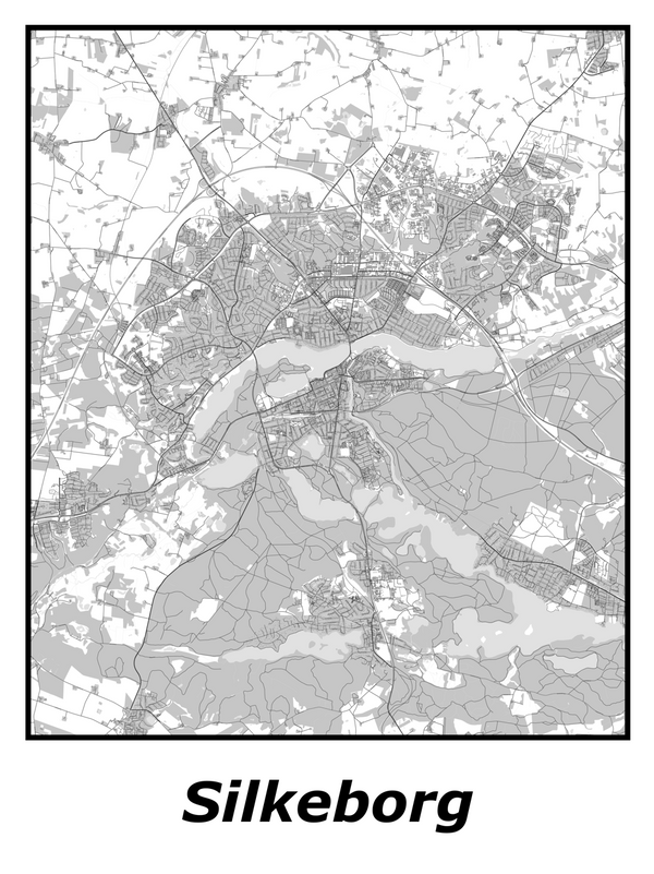 Kortplakater over Silkeborg | Plakat med kort over Silkeborg. Citymaps.dk