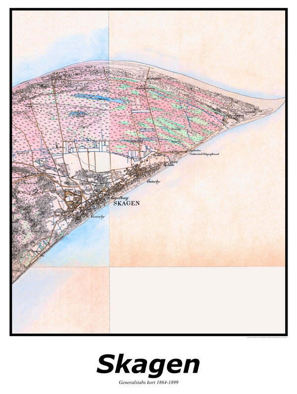 Plakat med kort over Skagen | Kortplakater over Skagen. Citymaps.dk